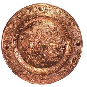 Large 28" Vintage English Copper Wall Charger – Tavern Scene